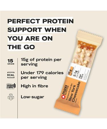 MaxiNutrition Premium Protein Bar - NY Cheesecake Flavor - High Protein Snack, Low Sugar, 15g Protein, Under 190 kcal - 12 x 45g - Buy Online on GoSupps.com