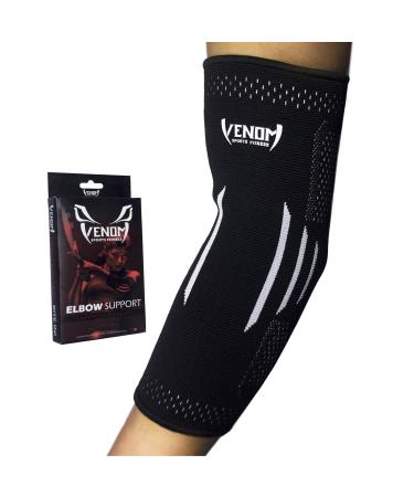 Venom Elbow Brace Compression Sleeve - Elastic Support, Tendonitis Pain, Tennis Elbow, Golfer's Elbow, Arthritis, Bursitis, Basketball, Baseball, Football, Golf, Lifting, Sports, Men, Women Black Medium (Pack of 1)