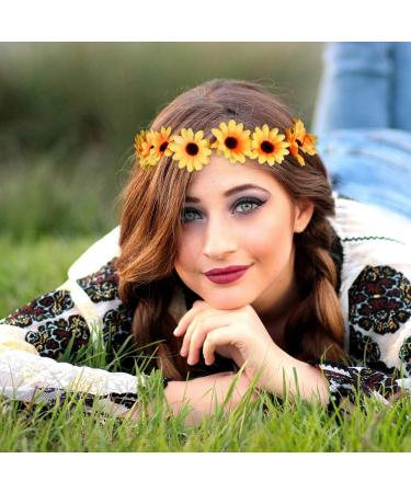 Minkissy Daisy Flower Headband Sunflower Hair Wreath Bridal Headpiece for Summer Wedding Beach ( Yellow ) Yellow2 - Buy Online on GoSupps.com