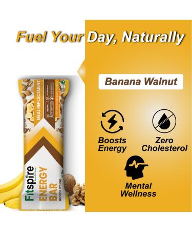 Fitspire Chocolate Banana Walnut Energy Bar - Vegan Gluten Free Sugar Free 100% Natural - 12 Pack of 35g | Perfect Healthy Snack - Buy Online on GoSupps.com