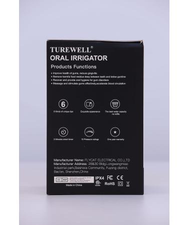 Buy Turewell Electric Mouth Shower IPX7 Waterproof Oral Irrigator with 10 Pressure Levels & 8 Nozzles | 600ml Interdental Cleaner for Home (Black) - Fast International Shipping - Buy Online on GoSupps.com
