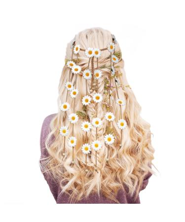 simarro Boho Daisy Headband for Women Flower Hair Accessories Hair Rope Travel Vacation Headwear Floral Hippie Hair Accessories for Women and Girls White