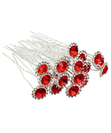 Sunflower Rhinestone Bridal Hair Pins - 20Pcs U-Shaped Wedding Accessories in Red - Buy Online on GoSupps.com