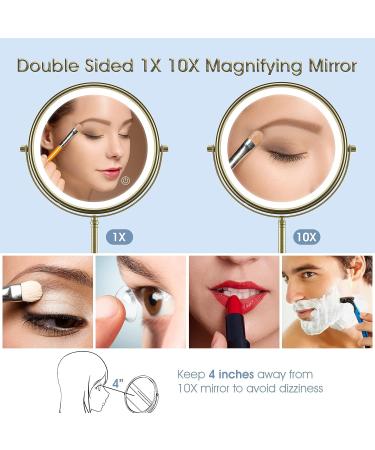 Zelaxy 8 Rechargeable Makeup Vanity Mirror with Lights - Double Sided 1X 10X Magnifying, 3 Color Lighting, Touch Sensor Dimming, Bronze - Buy Online on GoSupps.com