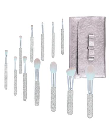 Makeup Brushes Bling Crystal Professional Face Cosmetics Blending Liquid Foundation Powder Concealer Eye Shadows Make Up Beauty Tool Glitter(12PCS) (Purely Handmade) (White)