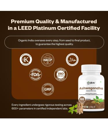 ORIBITE Ashwagandha 1000mg High-Potency Root Extract (2.5% Withanolides) | Supports Stress Relief Energy Stamina & Mental Clarity | Vegan Capsules | Natural Adaptogen | 60 Capsules (1) - Buy Online on GoSupps.com