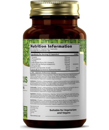 Buy Ezyleaf Super Focus - 750mg L-Tyrosine Ginkgo Biloba Taurine & B12 | Vegan High-Dose Capsules | 120 Allergen-Free Caffeine-Free Supplements for Enhanced Focus - Buy Online on GoSupps.com