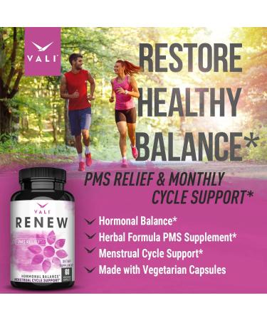 VALI Renew PMS Relief Supplement - Herbal Formula for Women's Menstrual Cycle Support Cramps & Mood Relief - 60 Veggie Capsules - Buy Online on GoSupps.com
