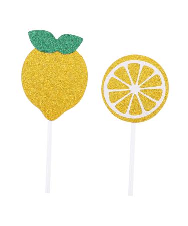Artibetter 24pcs lemon cake decorations ingredients cake lemon baby shower decorations birthday cupcake topper cocktail plug in 12 piece set lemon Insert card muffin birthday cake topper