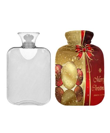 KCLDECI hot bottle with cover Christmas balls stars 2 l hot water bottle hot water bag for foot warmer pain relief heat and cold therapy cramps
