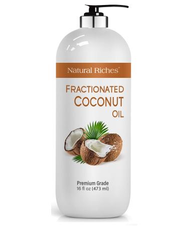 Natural Riches Fractionated Coconut Oil for skin liquid organic carrier oil for mixing Essential Oils Moisturizer Softener Lube Light Nourishing Oil Healthy Skin lip gloss and Hair care - 16 fl oz.