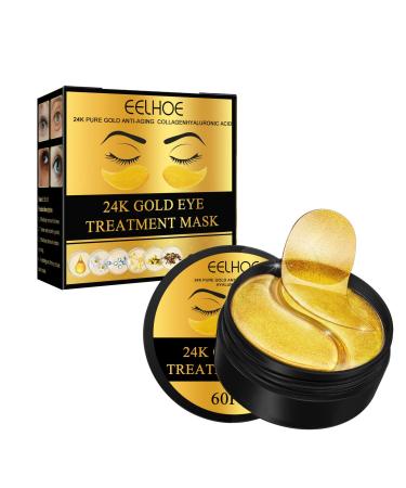 24k Gold Under Eye Patches 60 Pcs Eye Gels Anti-Aging Collagen Hyaluronic Acid Under Eye Mask Under Eye Mask for Dark Circles and Puffiness Eye Bags Wrinkles
