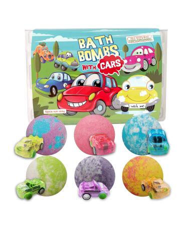 CF Natural Daily Cars Bath Bomb Gift Set with Pull-Back Cars Inside, 6 Pack 7oz Huge Bath Bombs for Kids, Organic Rich Foam and Strong Fizzie Bath Bombs for Chrildren
