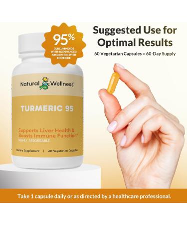 Natural Wellness Turmeric 95 with BioPerine 95% Curcuminoids High Absorption Turmeric Supplement for Joint Health Immune Support & Liver Detox Vegan Non-GMO 60 Capsules - Buy Online on GoSupps.com