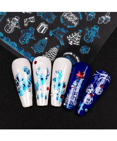 jmeowio 9 Sheets Christmas Nail Art Stickers Decals Self-Adhesive Blue White Snowflake Nail Supplies Nail Art Design Decoration Accessories - Buy Online on GoSupps.com
