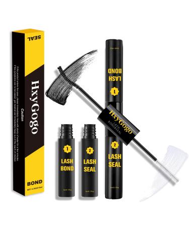 HxyGogo Bond and Seal Lash Glue 2 in 1 for DIY Cluster Lashes Lash Bond and Seal Super Strong Hold 72 Hours Latex Free Waterproof Mascara Wand Lash Glue for Sensitive Eyes (A) Lash Bond and Seal-Pink