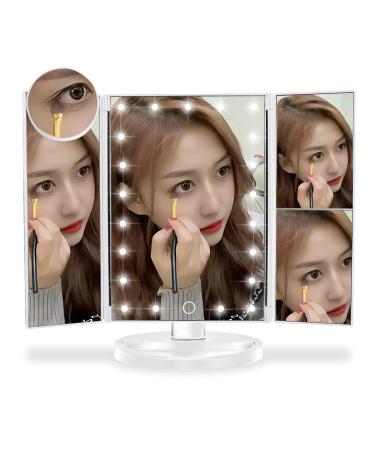 Makeup Mirror Vanity Mirror with Lights  2X 3X 10X Magnification  Lighted Makeup Mirror  Touch Control  Trifold Makeup Mirror  Dual Power Supply  Portable LED Makeup Mirror  Women Gift (White+10X)