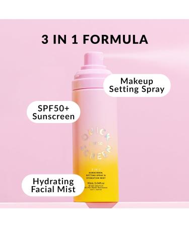 QUICK FLICK 3-in-1 SPF 50+ Sunscreen Setting Spray & Hydration Mist | Ultra-Lightweight Fast Absorbing & Non-Greasy | Invisible Makeup Setting Spray | No White Cast | 90 ml SPF 50+ (90 ml) - Buy Online on GoSupps.com