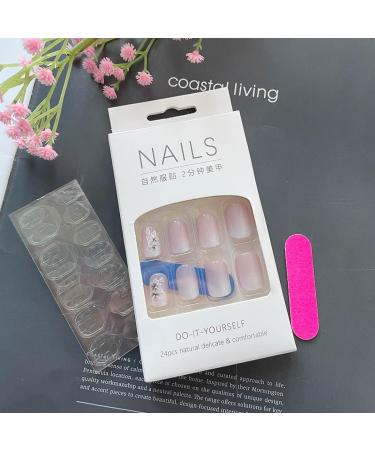 SINLOV Short French Flower Fake Nails Pink Nude Square GradientbFalse Nails Glossy Press on Nails Ballerina Acrylic Full Cover Fake Nails for Women and Girls - Buy Online on GoSupps.com