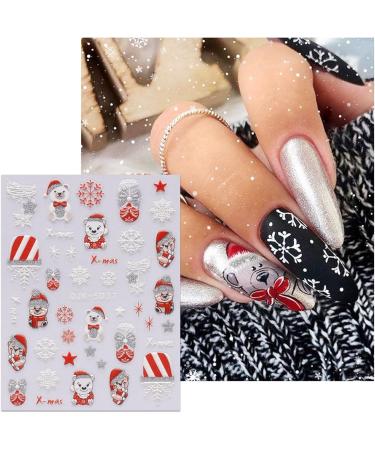 JMEOWIO 6 Sheets 3D Embossed Christmas Glitter Nail Art Stickers Decals Self-Adhesive 5D Snowflake Winter Holiday Cute Santa Nail Supplies Nail Art Design Decoration Accessories - Buy Online on GoSupps.com