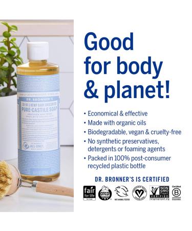 Dr. Bronner's Baby Unscented Pure-Castile Liquid Soap 16oz 2-Pack - Organic Oils - 18-in-1 Uses - Sensitive Skin & Babies - No Fragrance - Buy Online on GoSupps.com