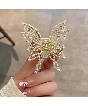 2PCS Medium Hair Claw Clips - Non Slip Butterfly Style Rhinestone Pearl Decor Barrettes for Thin & Thick Hair - Buy Online on GoSupps.com