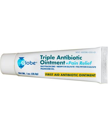 GLOBE Triple Antibiotic + Pain Relief Ointment 1oz - 4 Pack | First Aid Antiseptic for Cuts, Burns, Scrapes | Soothes Pain, 24 Hr Infection Protection - Buy Online on GoSupps.com