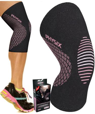 Physix Gear Sport Knee Support Brace - Best No-Slip Knee Braces for Knee Pain Women & Men  Compression Knee Sleeves for Running Workout Walking Hiking Sports Arthritis ACL Torn Meniscus Medium | 17-19.5 Black/Pink (Sin...