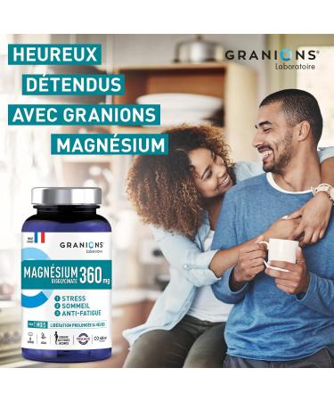 Magnesium Bisglycinate 360 MG - GRANIONS - Strong Dosage Magnesium + Vitamin B6 - Anti-Stress Adult - Magnesium Bisglycinate 360 MG - Stress Fatigue - Magnesium 60 Tablets - Made in France - Buy Online on GoSupps.com