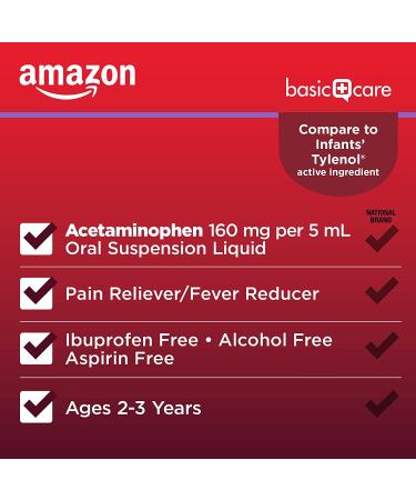 Amazon Basic Care Infants' Pain and Fever Relief | Grape Flavor Oral Suspension | 160 mg Acetaminophen per 5 mL | Fast & Effective Relief for Children | 2.0 fl oz - Buy Online on GoSupps.com