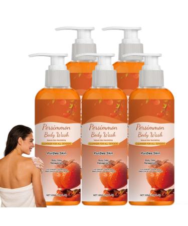 XUSHAOLUN Persimmon Shower Gel for the Elderly Anti-Odor Body Control with Persimmon Extract Eliminates Odors on Thighs and Underarms Long-Lasting Moisturizer (5PCS)