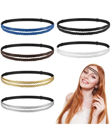 6 Pieces Elastic Braided Headbands Boho Hair Bands Hippie Headbands for Women Leather Stretchy Headbands Double Non Slip Braided Hair Headbands for Vacation Women Girls Hair Accessory (Elegant Color)