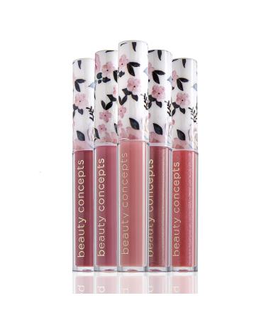 Beauty Concepts Lip Gloss Collection- 5 Piece Lip Gloss Set in Pink Colors  Sage Floral Gift Box Floral Collection