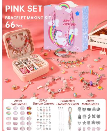 Charm Bracelet Making Kit with Charms & Supplies for Girls - DIY Craft Gift Set with Portable Organizer Box (4-Pink) - Buy Online on GoSupps.com