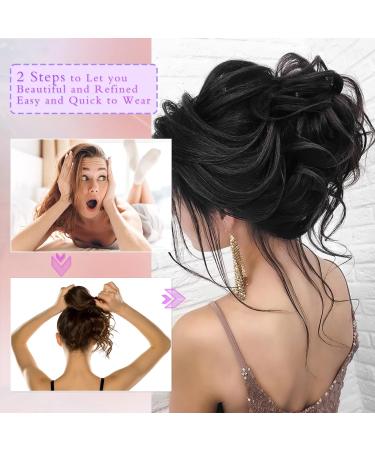 Voluminous Wavy Messy Bun Hairpiece with Hair Rope and Hairpin | Black Hair Bun Extension for Bridal Hairstyles - Buy Online on GoSupps.com