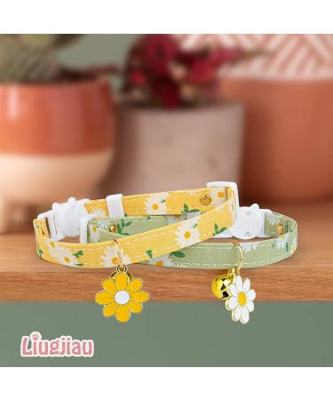 Liugjiau 2 Pack Cotton Cat Collar Breakaway with Bell - Cute Kitten Collar for Girl and Boy Cats - A-Yellow&Green - Buy Online on GoSupps.com