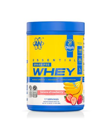 an Supps Essential Grass Fed Whey Protein Powder | 20g Protein 500mg Potassium 1g Sugar | Recovery Muscle Growth Rapid Digestion | Gluten Free | 17 Servings | Chiquita Banana Strawberry