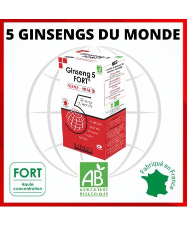 NUTRIG E - Ginseng 5 Strong - Fitness & Vitality - Reduces Fatigue Strengthens Natural Defenses Fights Different Stresses - 1 to 2 Takes/Day - 60 Tablets - 30/60 Days - Made in France - Buy Online on GoSupps.com