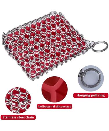 Pteanecay 2X Cast Iron Skillet Cleaner 316 Stainless Steel Chainmail Cleaning Scrubber Silicone Scrubber  - Buy Online on GoSupps.com