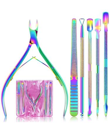 EAONE Cuticle Nipper and Pusher Set Nail Nippers Stainless Steel Cuticle Trimmer Cutter Dead Skin Remover for Women Girls Toenails and Fingernails Care  6 Pieces  Colorful