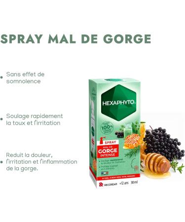  HEXAPHYTO Intense Sore Throat Spray | Fast relief from pain & irritation | Protects the throat in 5 minutes | Moisturizing & soothing | Honey flavor | Ages 12+ | Made in France | 30 ml - Buy Online on GoSupps.com