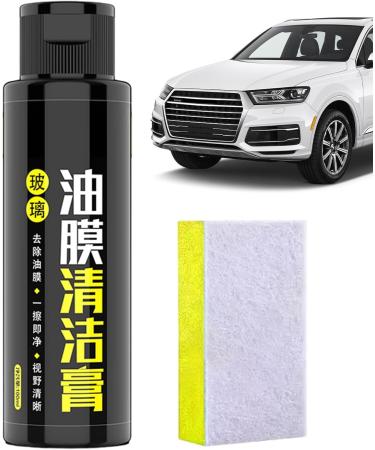 Car Windshield Oil Film Cleaner - 3.38oz Glass Stripper Water Stains Remover | Front Windshield Cleaning Balm with Sponge for Bird Droppings - Buy Online on GoSupps.com