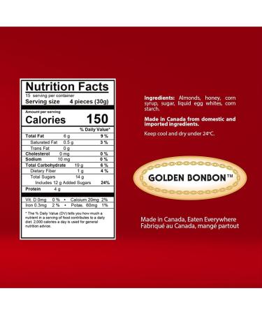 Golden Bonbon Crunchy Almond Maple Nougat Candy Individually Packed Gluten Free Nougat Full of Almonds Halal Candy 100 Grams - Buy Online on GoSupps.com