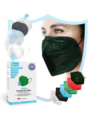 Virshields FFP2 Mundschafts Mask - PFE 94% VFE 99.99% EN 149: 2001+A1: 2009 5 layers 10-2000 pieces filtering made in EU choice of color - breathing mask protective mask half mask 1 piece (50 pack)Dark green