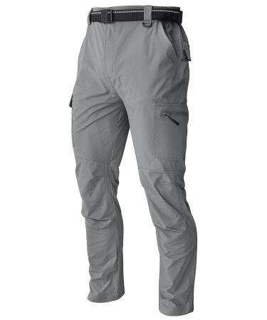 Men's Cargo Work Hiking Pants Lightweight Water Resistant Quick Dry Fishing Travel Camping Outdoor Breathable Multi Pockets Light Grey Medium