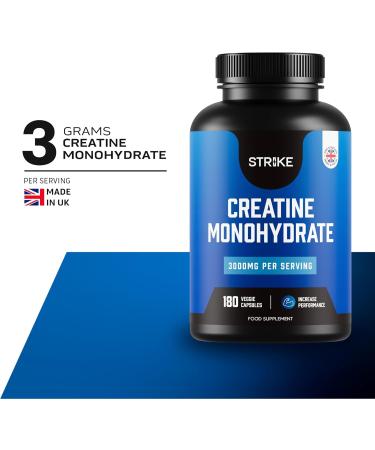 Creatine Monohydrate Capsules 3000mg - 180 Micronised Pure Unflavoured - Pre Workout Tablets for Men & Women - Vegan Keto Gluten-Free - Made in UK | 45 Servings - Buy Online on GoSupps.com