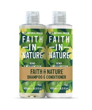 Faith In Nature Natural Hemp & Medowfoam Shampoo and Conditioner Set Restoring Vegan & Cruelty Free No SLS or Parabens For Normal to Dry Hair 2 x 400ml Hemp & Medowfoam 400 ml (Pack of 2)