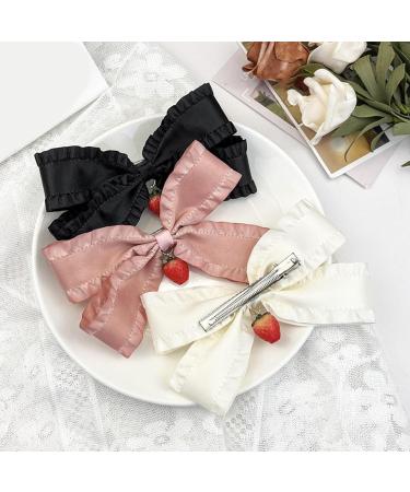 AJOIDR Ribbon Elegant Strawberry Side Clip Hair Clip Sweet Girls Fairy Style Ruffled Bowknot Balletcore Black - Buy Online on GoSupps.com