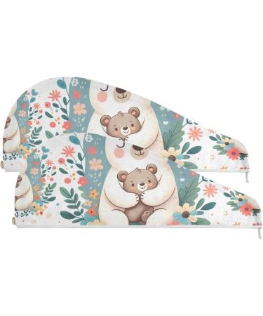 Cute Mom Hugging Baby Bear Hair Towel 2 Pack - Super Absorbent Quick Dry Hair Turbans for Women & Girls - Buy Online on GoSupps.com