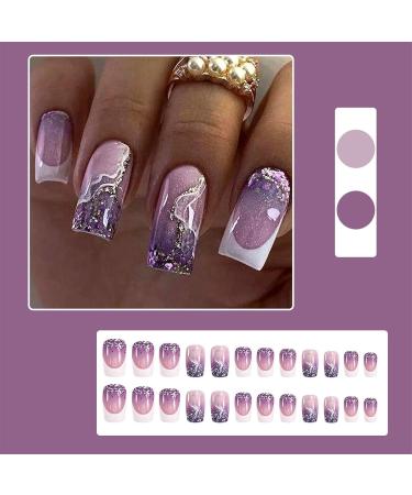 Spring and summer flash nail tips wearable nails taro purple nail art French nail tips white edge European and American wearable nails false nail patches 1 count (Pack of 1) - Buy Online on GoSupps.com